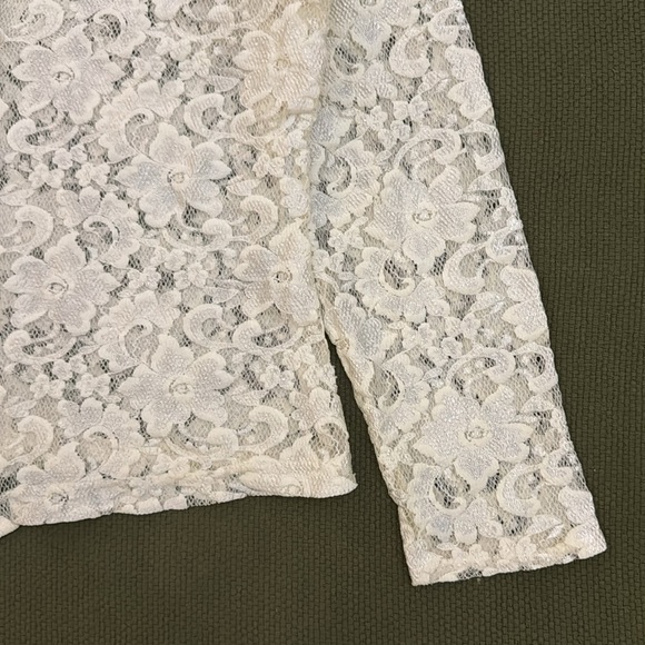 White Lace Mock Neck Button Up Blouse - Picture 8 of 15